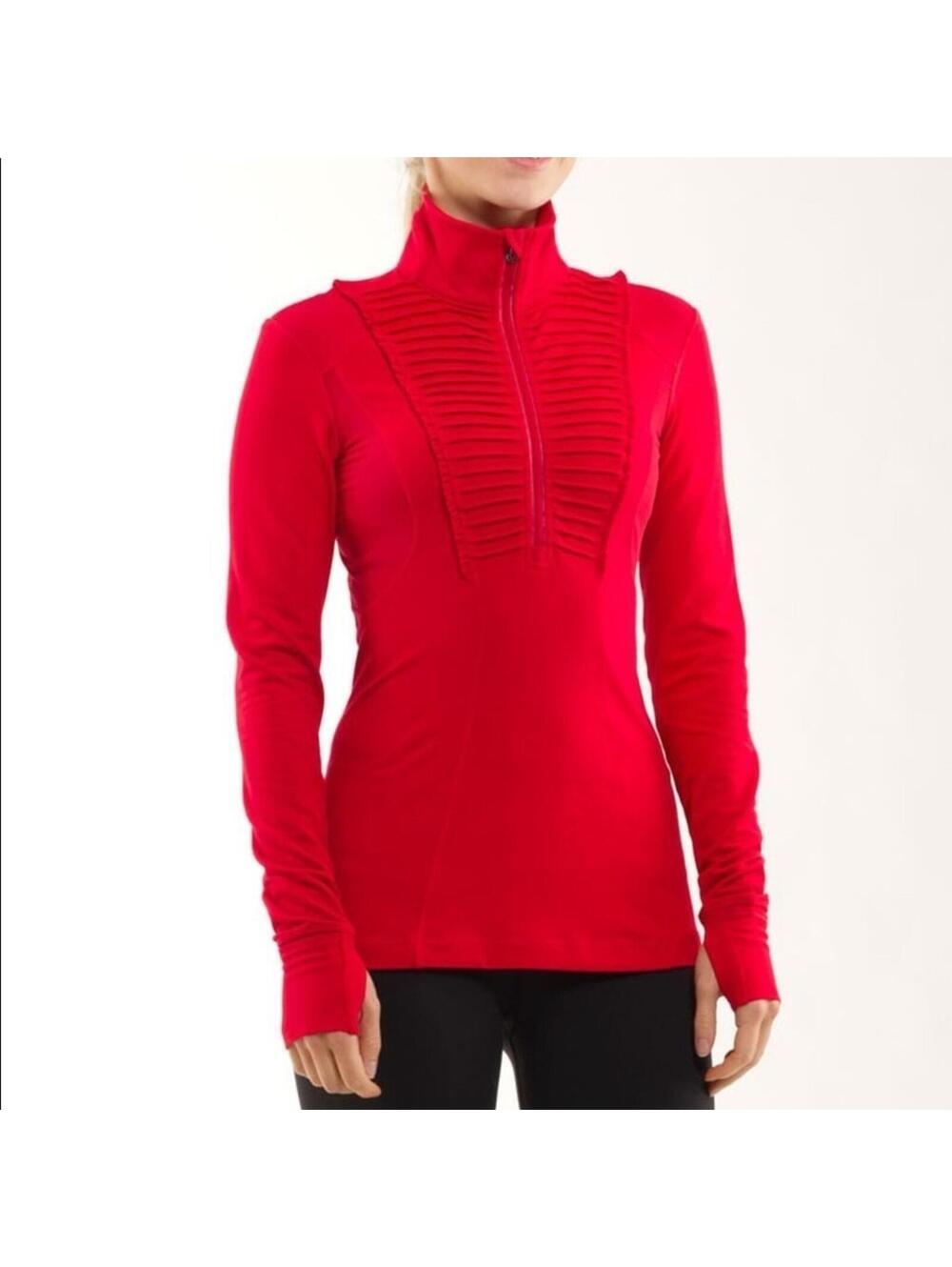 Lululemon Run: Your Heart Out Pullover Red Half Zip Size 6 Rulu Mesh